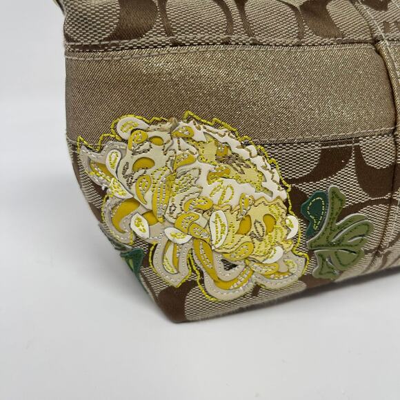 Y2K Coach Signature Baguette Shoulder Bag Chrysanthemum Flower Yellow Gold 41420 - Picture 6 of 14